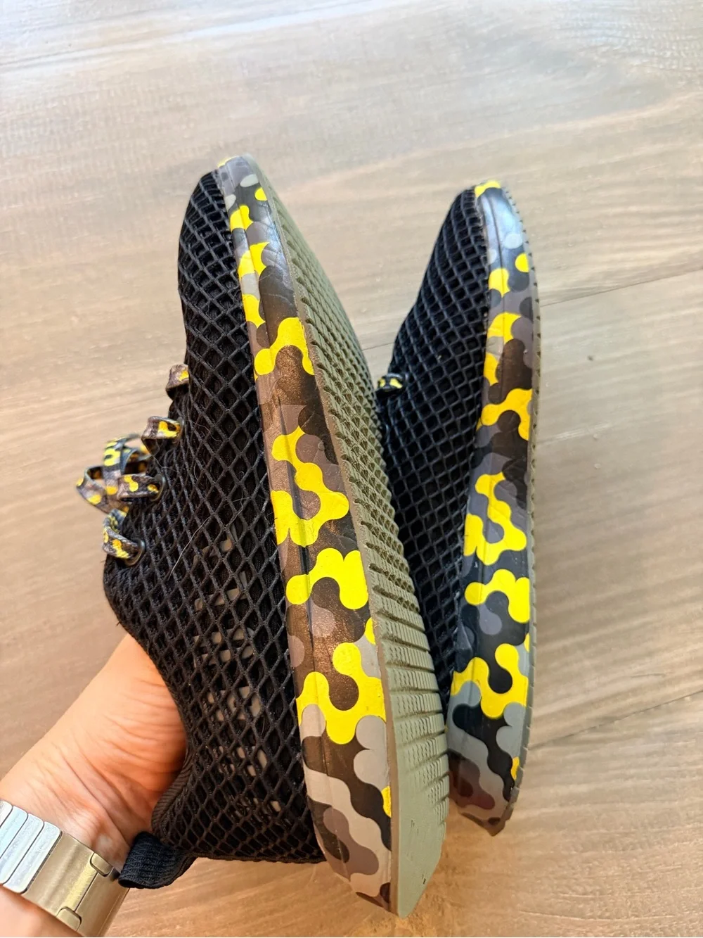NOBULL Black Athletic Sneakers with Yellow Camo Sole and Laces